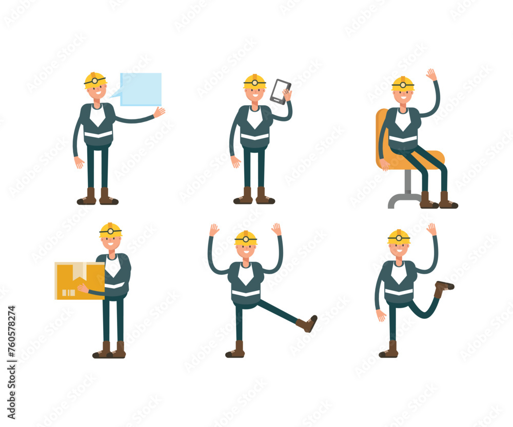 miner characters in various poses vector set