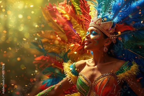 Brazilian Carnival Theme with Dancers, Samba Drums, and Christ the Redeemer with Copy Space