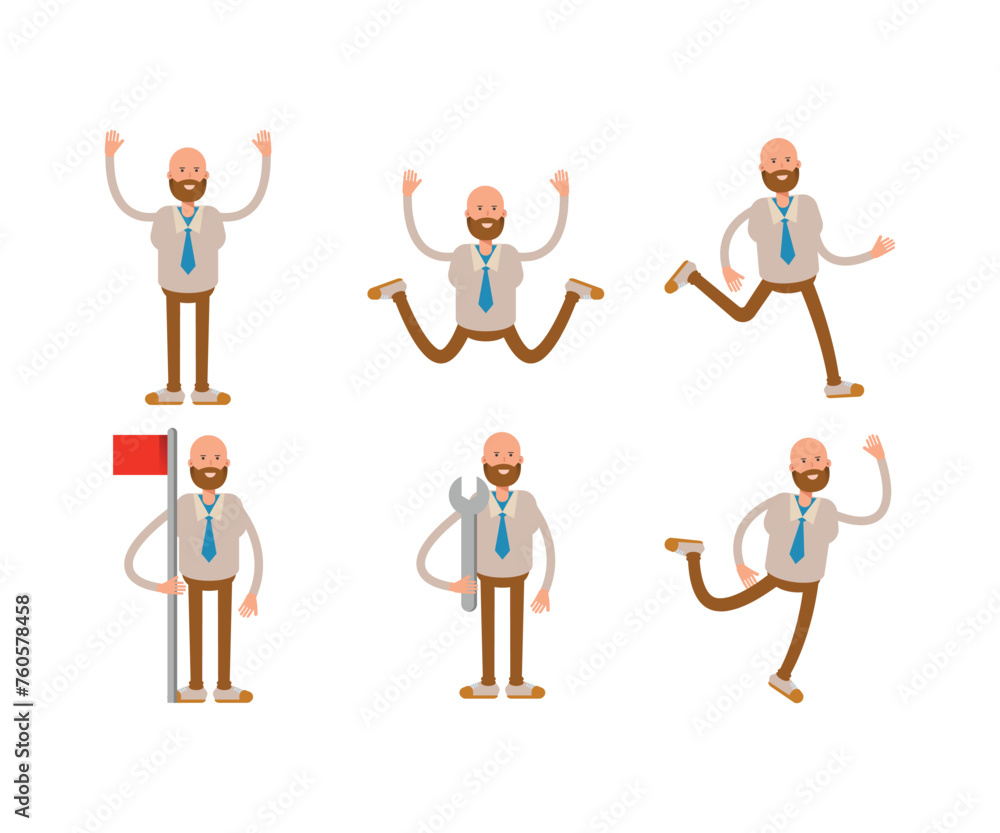 bald businessman in various poses character set illustration bald businessman in various poses character set illustration
