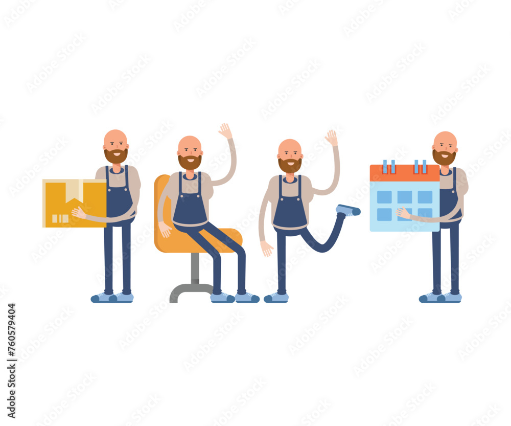 bald man barista character in various poses vector illustration bald man barista character in various poses vector illustration