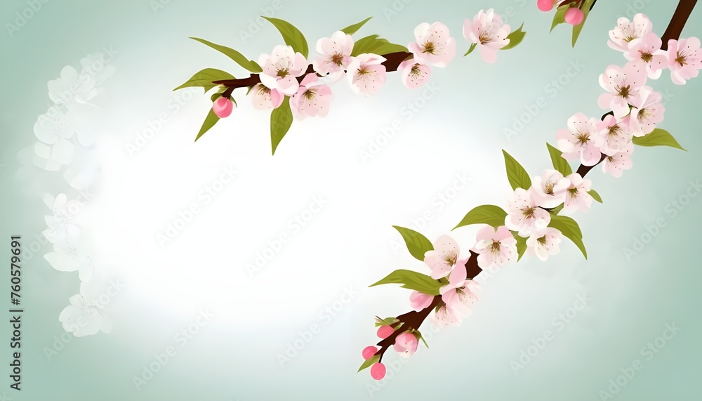 Fototapeta premium Nowruz greeting card background with a branch of a blossoming cherry tree.