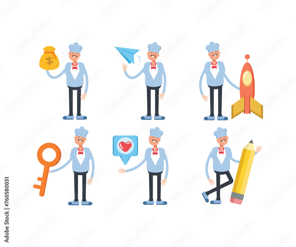 chef characters set in various poses illustration chef characters set in various poses illustration