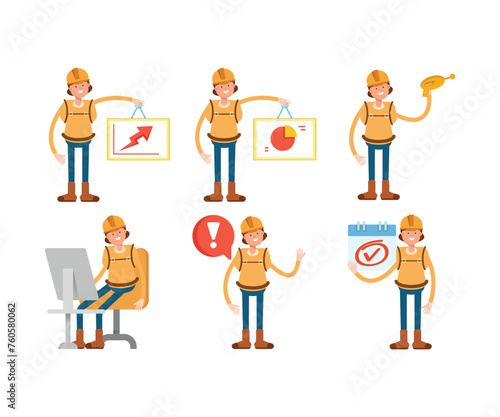 woman climber or trekker characters set vector illustration