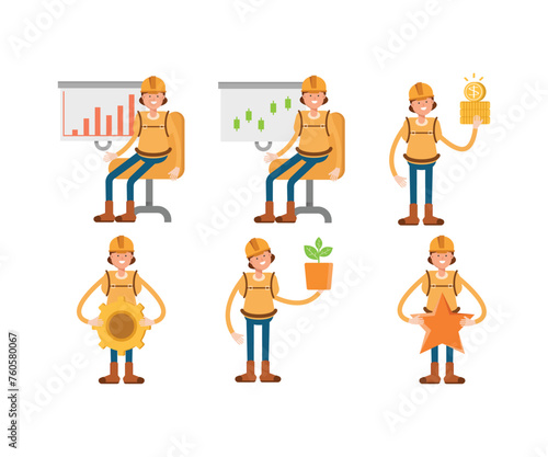 woman climber or trekker characters set vector illustration