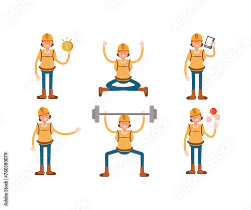 woman climber or trekker characters set vector illustration
