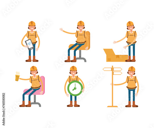 woman climber or trekker characters set vector illustration