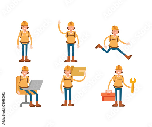 woman climber or trekker characters set vector illustration