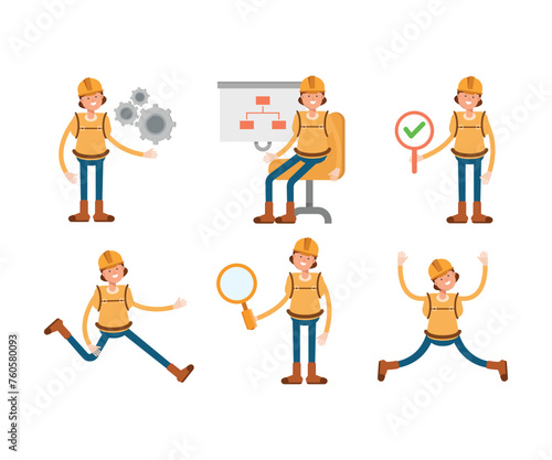 woman climber or trekker characters set vector illustration