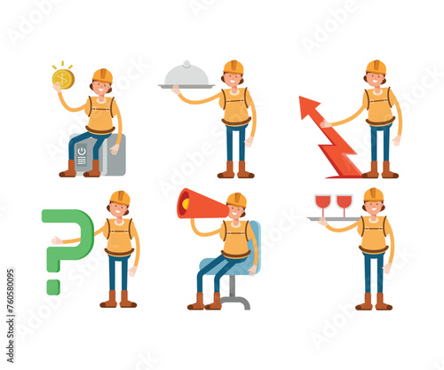 woman climber or trekker characters set vector illustration