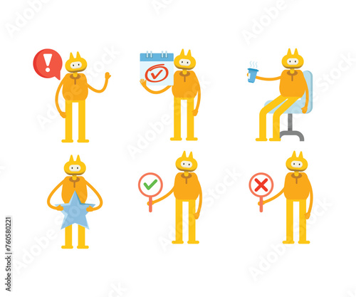 cute monster character in various poses vector illustration