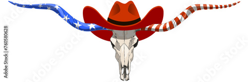 Texas longhorn skull Texas cow head with the stars and stripes of the USA flag isolated on transparent background ready for print