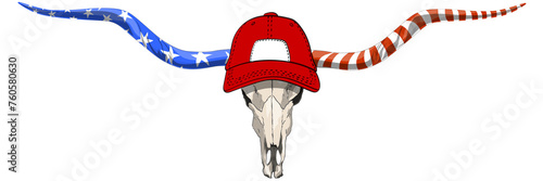 Texas longhorn skull Texas cow head with the stars and stripes of the USA flag isolated on transparent background ready for print