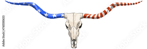 Texas longhorn skull Texas cow head with the stars and stripes of the USA flag isolated on transparent background ready for print