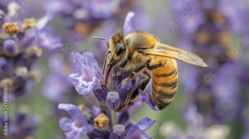 Bee Feeding on Purple Flower
