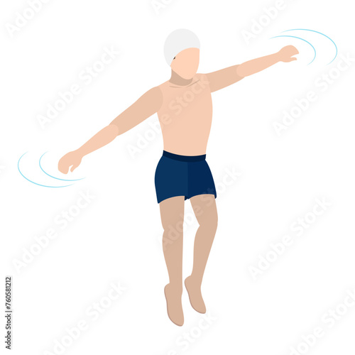 3D Isometric Flat Vector Set of Pool Swimmers, Water Activities. Item 1