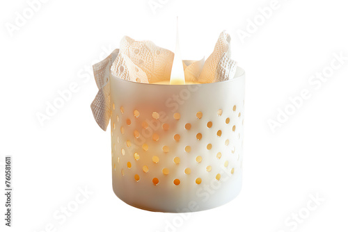 Isolated on a white background, a candle with milk steams in a ceramic container