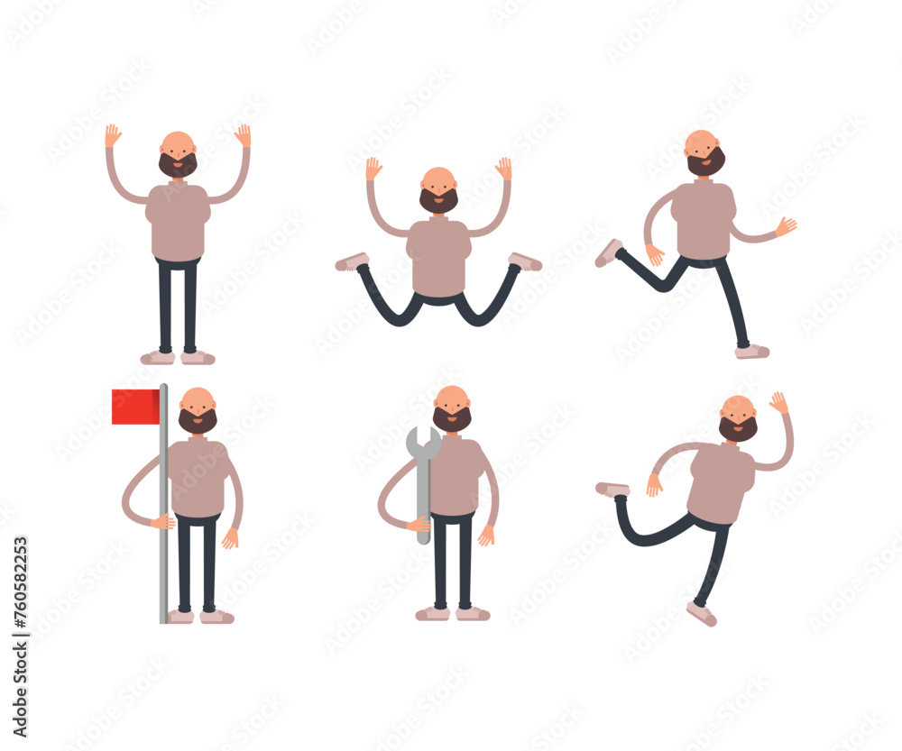 bald and beard man characters set in different poses vector illustration bald and beard man characters set in different poses vector illustration