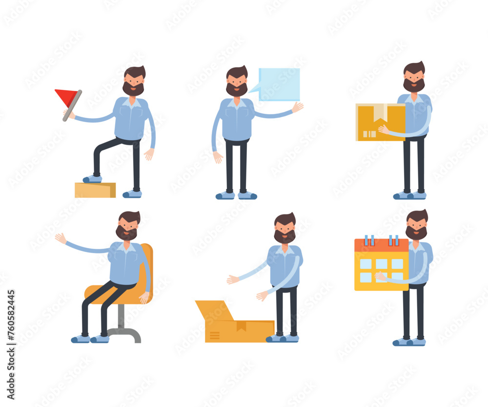 beard man characters in various poses vector illustration beard man characters in various poses vector illustration