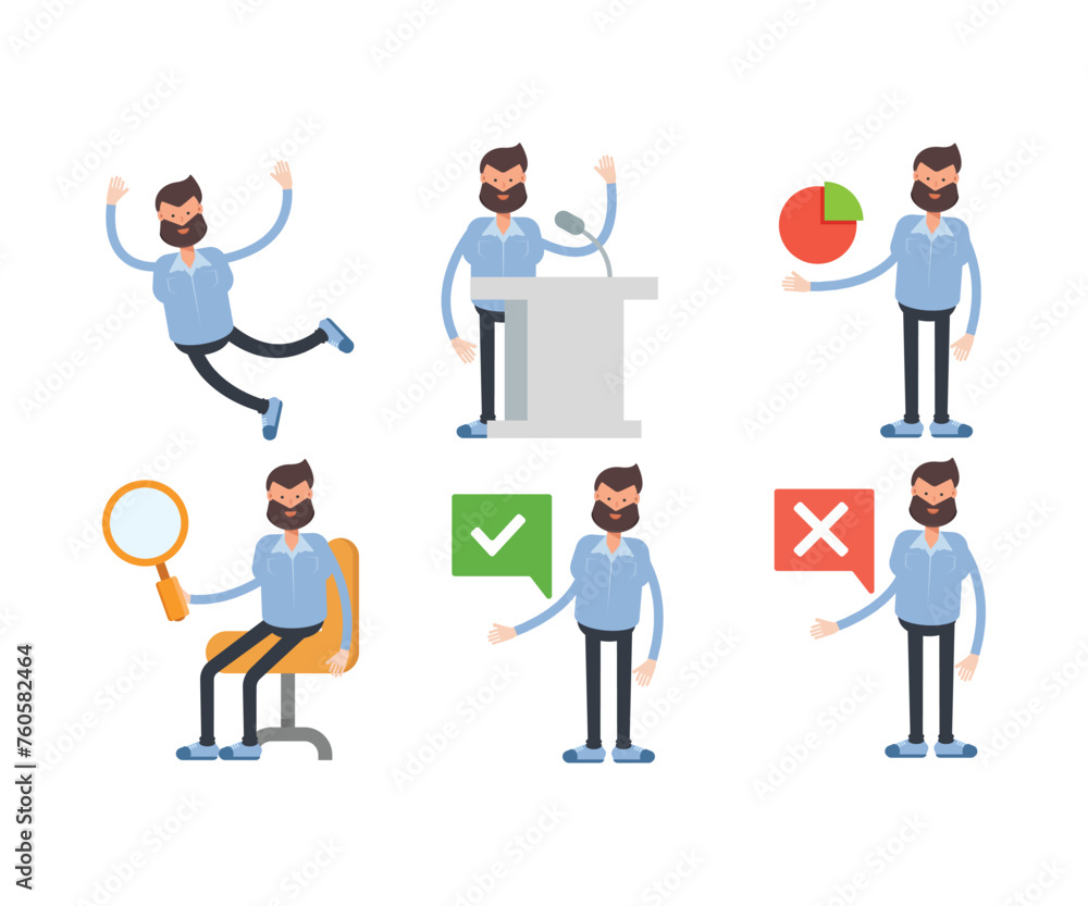 beard man characters in various poses vector illustration beard man characters in various poses vector illustration
