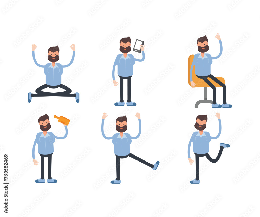 beard man characters in various poses vector illustration beard man characters in various poses vector illustration