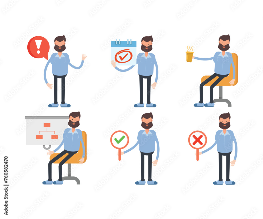 beard man characters in various poses vector illustration beard man characters in various poses vector illustration
