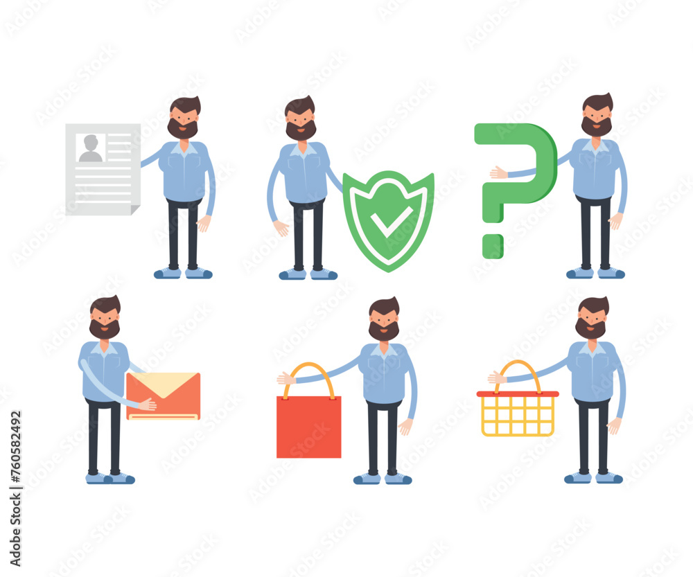 beard man characters in various poses vector illustration beard man characters in various poses vector illustration
