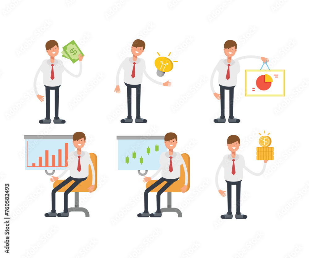 office worker characters set in various poses vector illustration office worker characters set in various poses vector illustration