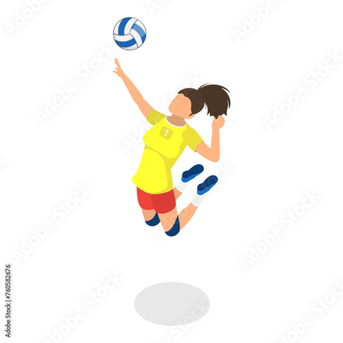 3D Isometric Flat Vector Set of Volleyball Players, Team Sports Game. Item 5