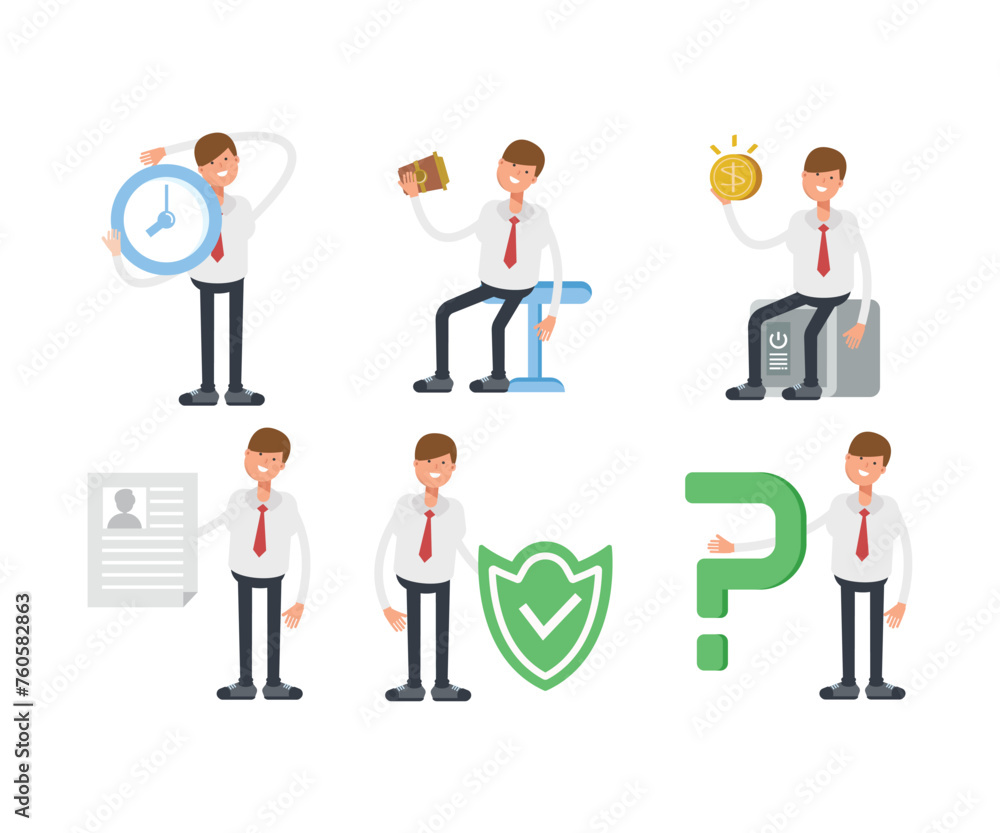 office worker characters set in various poses vector illustration office worker characters set in various poses vector illustration