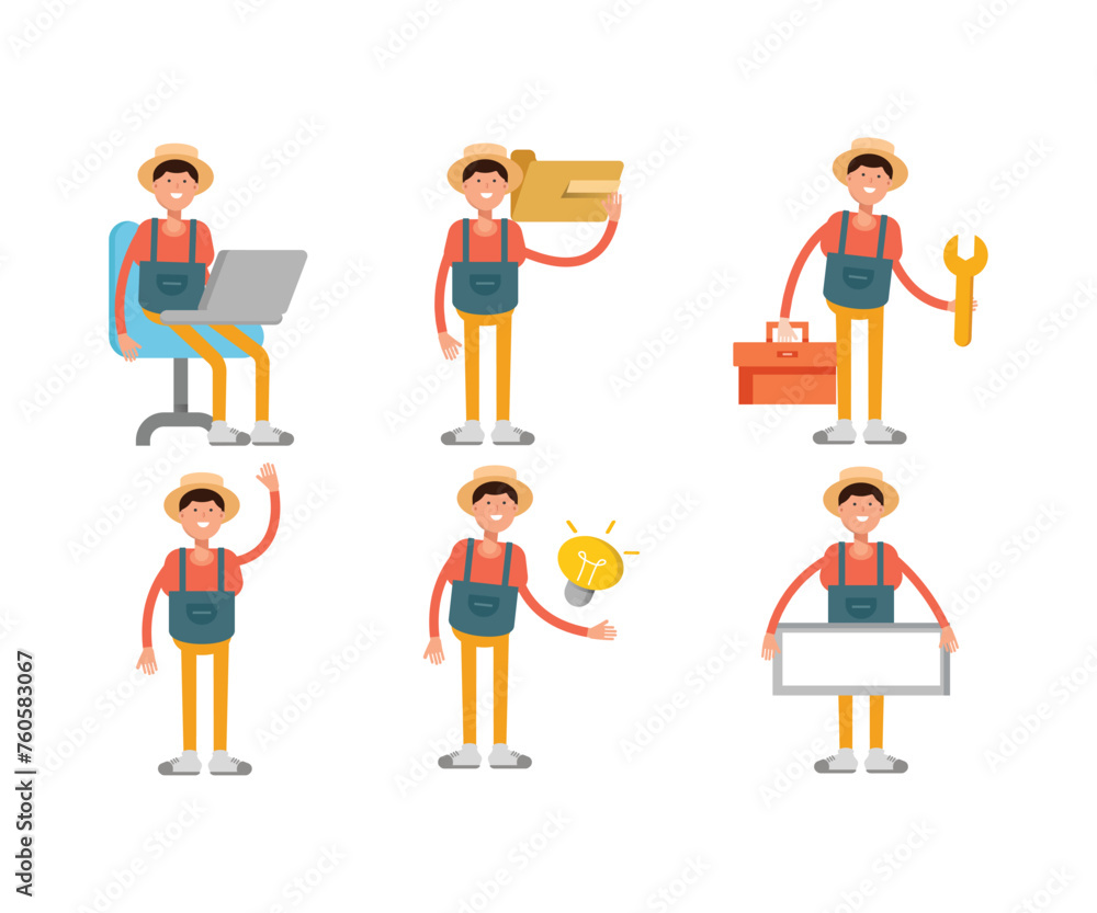 male farmer characters set in various poses vector illustration male farmer characters set in various poses vector illustration