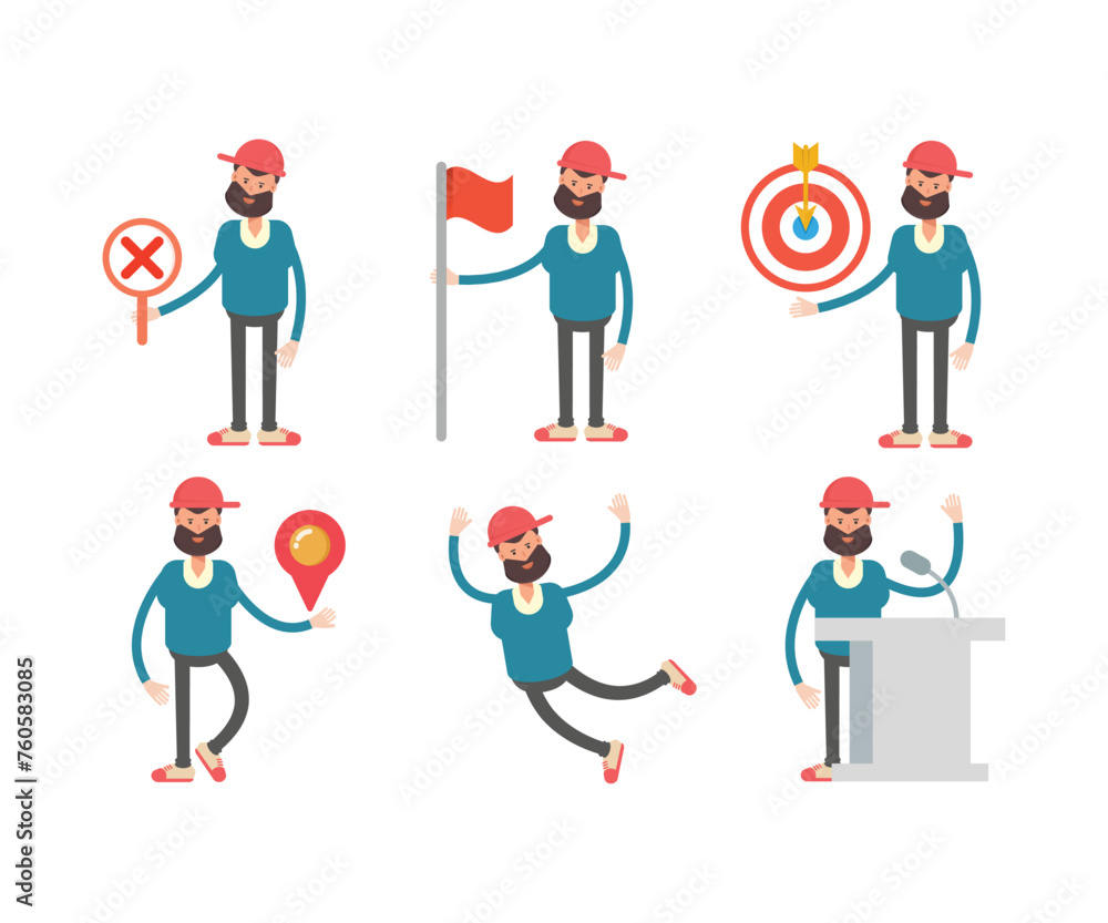beard man characters set in various poses vector illustration beard man characters set in various poses vector illustration