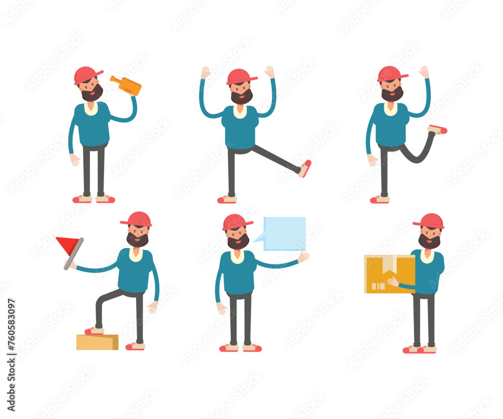 beard man characters set in various poses vector illustration beard man characters set in various poses vector illustration