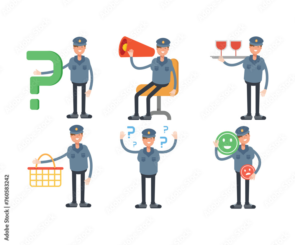 police characters in different poses set vector illustration
