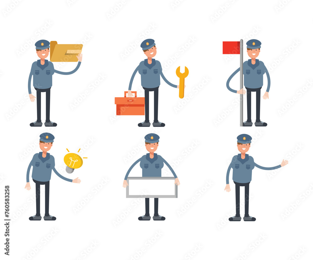 police characters in different poses set vector illustration police characters in different poses set vector illustration