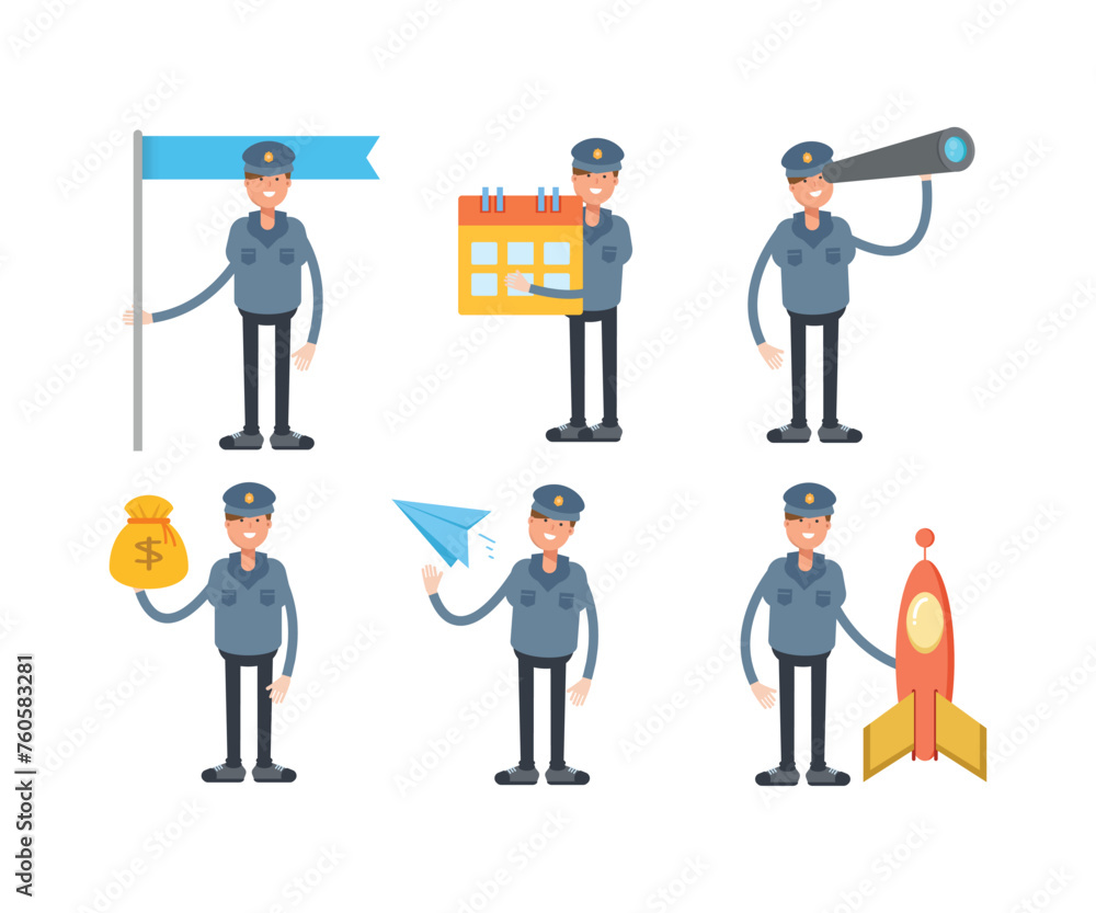 police characters in different poses set vector illustration police characters in different poses set vector illustration