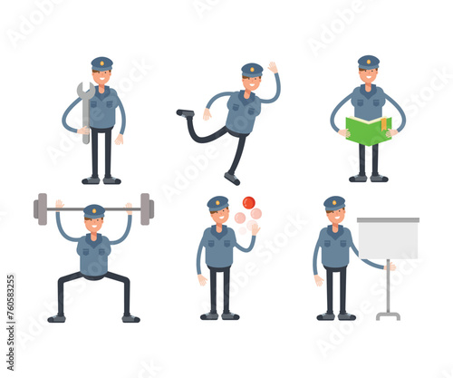 police characters in different poses set vector illustration