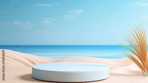 3D Render of background for showing products or cosmetic presentation with summer beach scene.