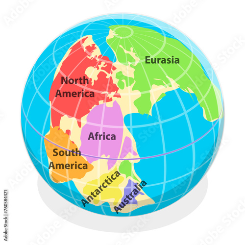 3D Isometric Flat Vector Illustration of Paleozoic And Mesozoic Eras, Continental Drift. Item 1