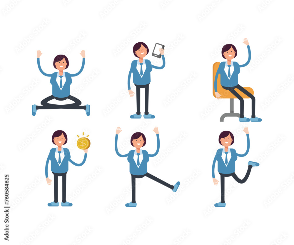 business woman characters in different poses vector set