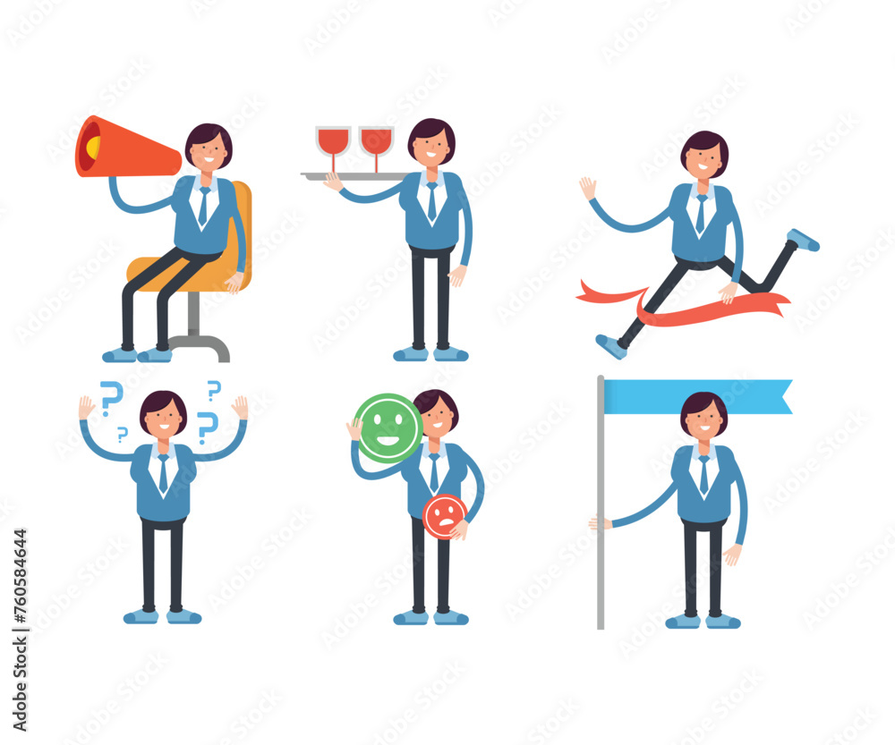 business woman characters in different poses vector set