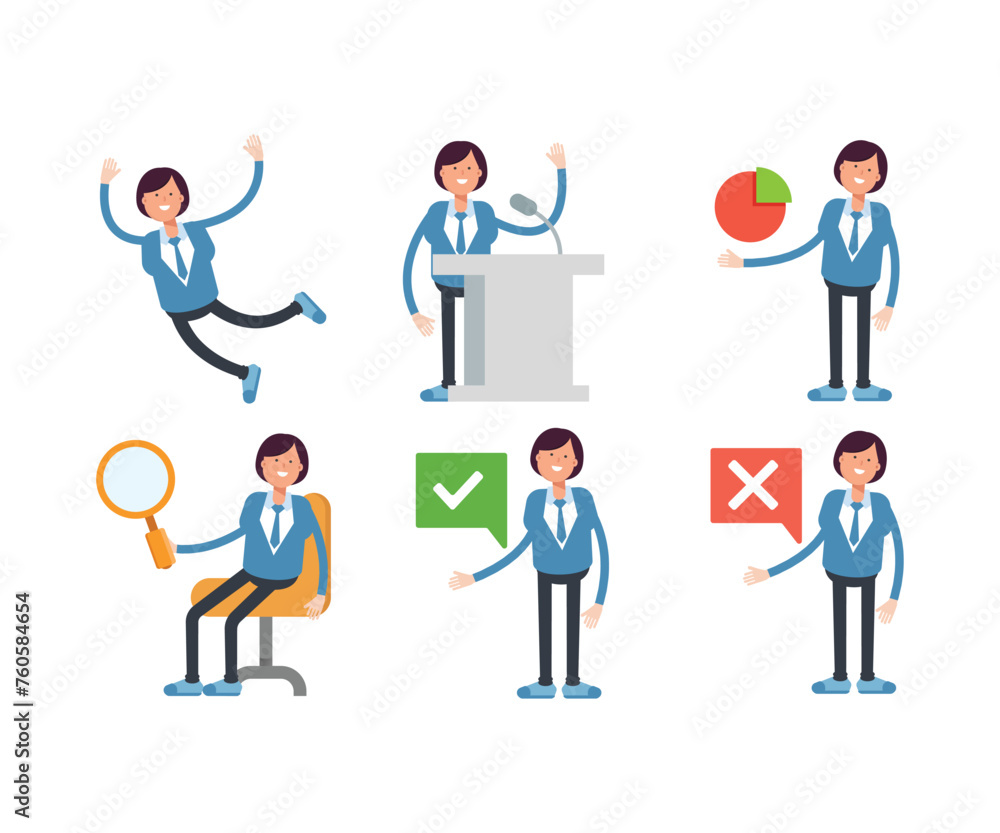 business woman characters in different poses vector set business woman characters in different poses vector set