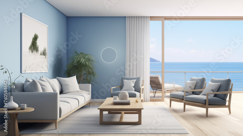 Elegant Coastal Living Room Design with Panoramic Ocean View and Minimalist Style