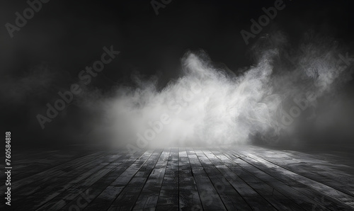 Abstract image of dark room dark wooden concrete floor,Generative AI