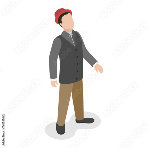 3D Isometric Flat Vector Set of Victorian Period Characters and Objects, 19th Century European Ladies and Gentlemen. Item 4