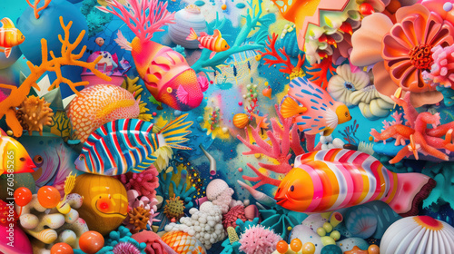 Imagining a joyful colorful world filled with whimsical creatures and vibrant patterns © Sattawat