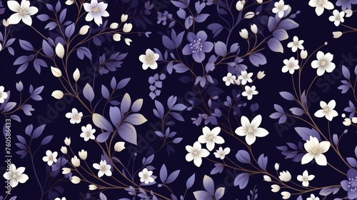  a purple flowering pattern with flowers on dark blue background