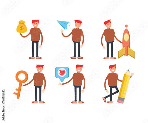 boy character in different poses set vector illustration