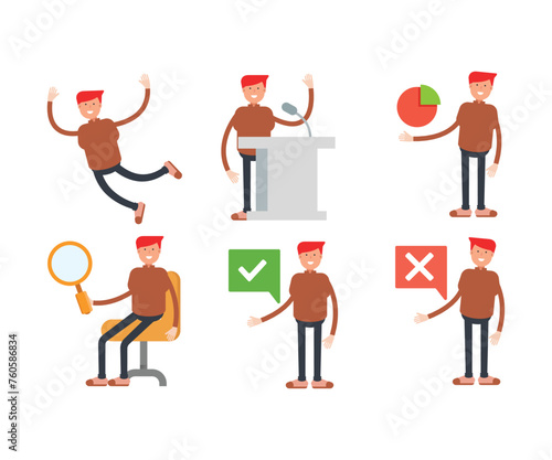 boy character in different poses set vector illustration