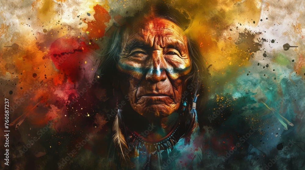 Spirit of a shaman, mystic portrait of native american