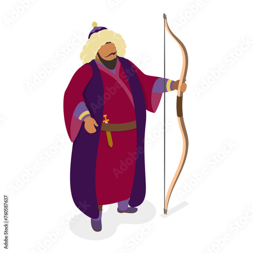 3D Isometric Flat Vector Set of Historical People, Napoleon Bonaparte, Jeanne dArc, Genghis Khan, Alexander the Great. Item 3